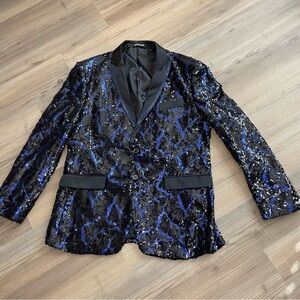 BARABAS Men's Black Blue Sequin Blazer Slim Fit Blazer Size 44R